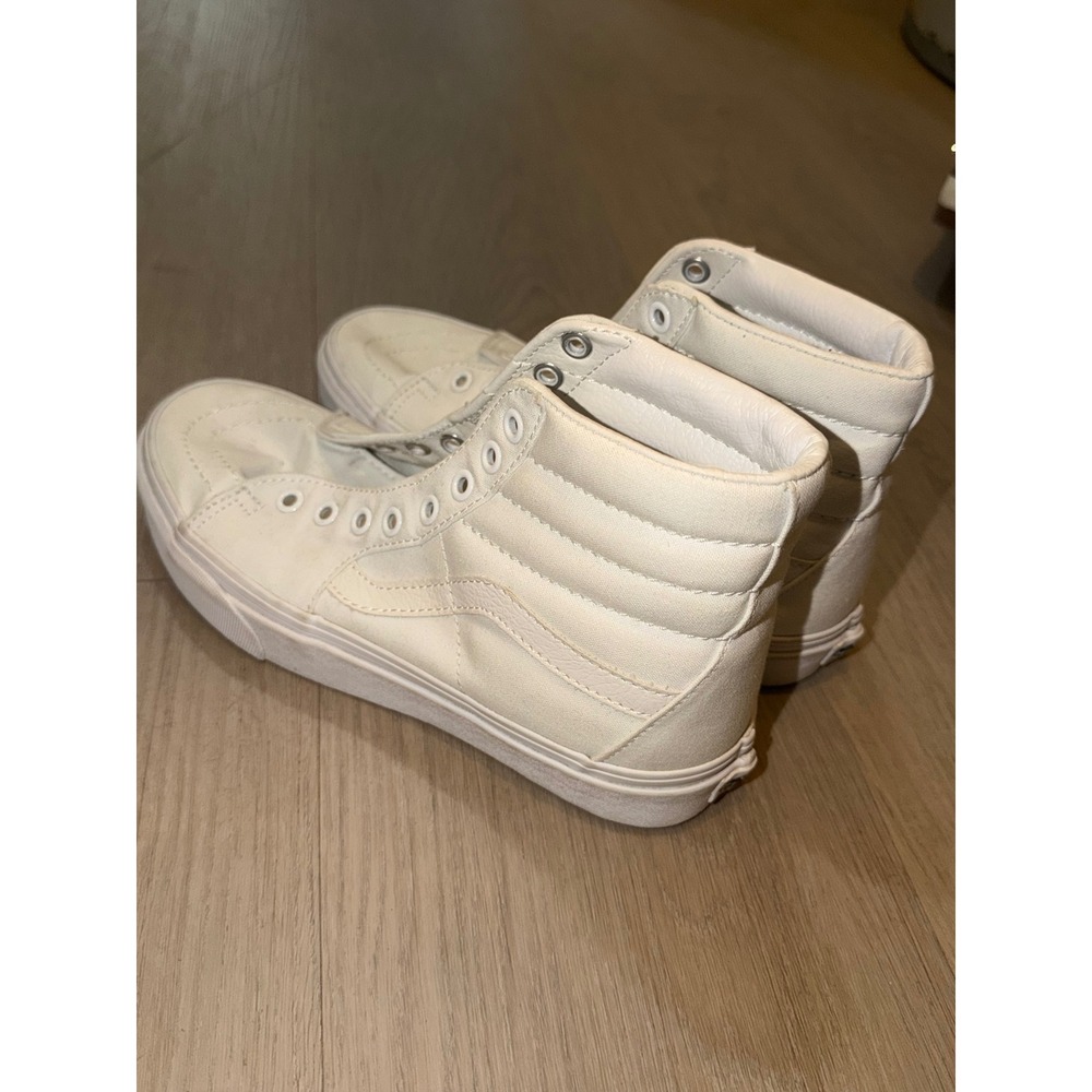 Vans Sk8-Hi High Top Sneakers True White Canvas Leather Mens 6.5 Womens 8.0